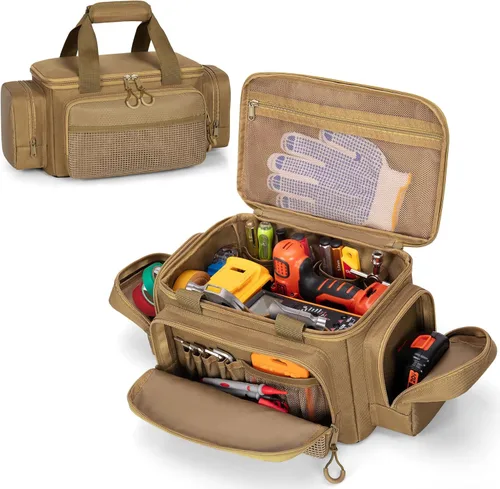 Pequeña bolsa de herramientas con parte inferior antifricción, bolsa táctica de 12 pulgadas para hombres, organizador de almacenamiento de Caqui