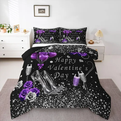 Miniatura 37 de Erosebridal Juego de edredón de corona King y Queen, juego de ropa de cama para parejas adultos, mujeres y hombres, juegos de edredón para boda, San