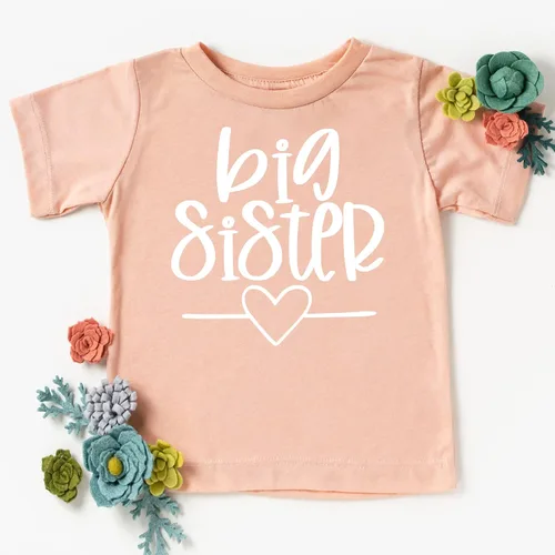 Miniatura 7 de Olive Loves Apple Big Sister Heart Sibling Reveal T-Shirt for Baby and Toddler Girls Sibling Outfits