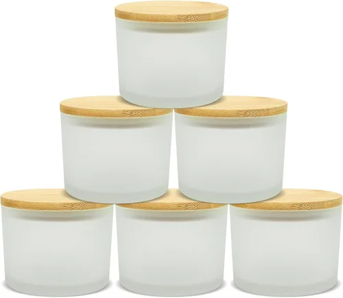 SUPMIND Tarros de vela de 3 mechas de 16 onzas, paquete de 6 frascos grandes vacíos de vidrio esmerilado para hacer velas con tapas de bambú,
