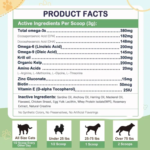 Miniatura 7 de Aceite de pescado Omega 3 para perros, aceite de pescado en polvo para perros, aceite de pescado capturado en la naturaleza, EPA y DHA, aceite