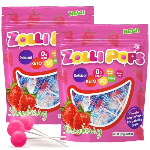 Miniatura 26 de Zollipops Caramelo y manzana verde, 10.4 onzas, sin azúcar, sin alergias, vegano, apto para dieta cetogénica y diabética, caramelo de dientes limpios