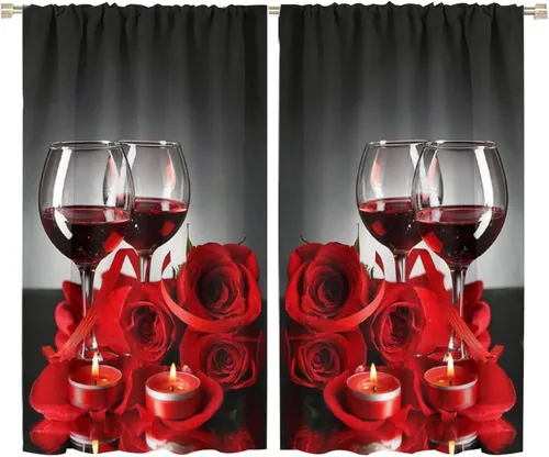 Miniatura 42 de Cortinas opacas con diseño floral de rosas para cocina, retro, rústicas, románticas, con bolsillo para barra, cortinas opacas para dormitorio, sala