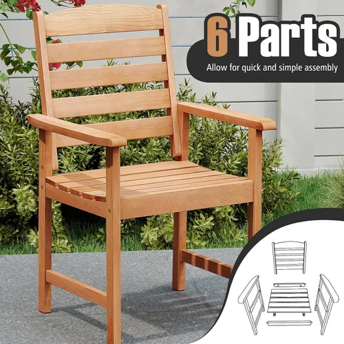 Miniatura 8 de Tangkula Juego de 2 sillas de comedor de madera para patio, sillas de comedor de madera para exteriores con respaldo alto y asiento de listones