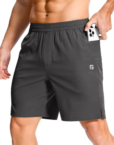 Miniatura 17 de GGJ Pantalones cortos deportivos ligeros para hombre con 2 bolsillos con cremallera de 7/5/9 pulgadas, pantalones cortos de tenis de secado rápido