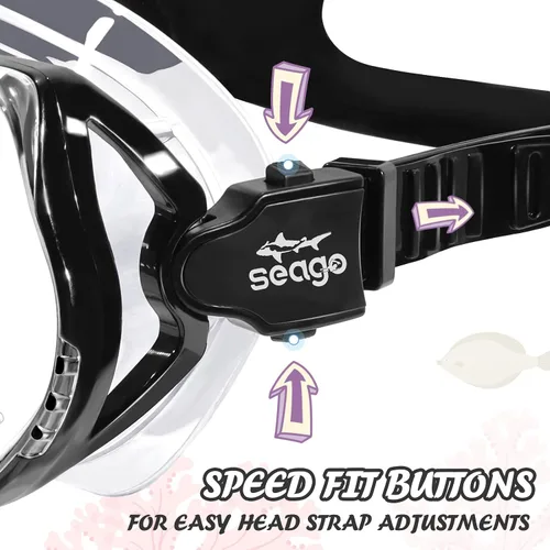Miniatura 4 de Seago Gafas de natación para niños con cubierta para la nariz, máscara de esnórquel, máscara de buceo y natación, vidrio templado antivaho