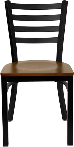 Miniatura 7 de Flash Furniture HERCULES Series - Silla de restaurante de metal con respaldo de escalera negra, 2 unidades, asiento de madera de cerezo