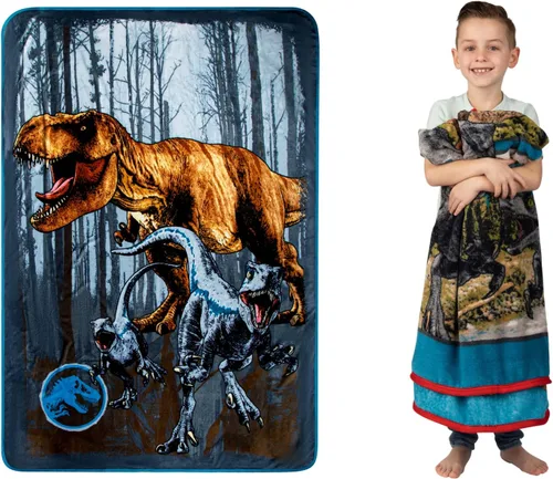 Jurassic World Dominion Blue Velociraptor and Rexy T-Rex - Manta de felpa súper suave de micro Raschel, 46 x 60 pulgadas, ropa de cama de Franco