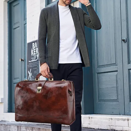 Miniatura 8 de Banuce Maletín de cuero vintage para hombres con cerradura para laptop de 15.6 pulgadas, bolsa de médico, funda rígida para adjuntar, Marrón