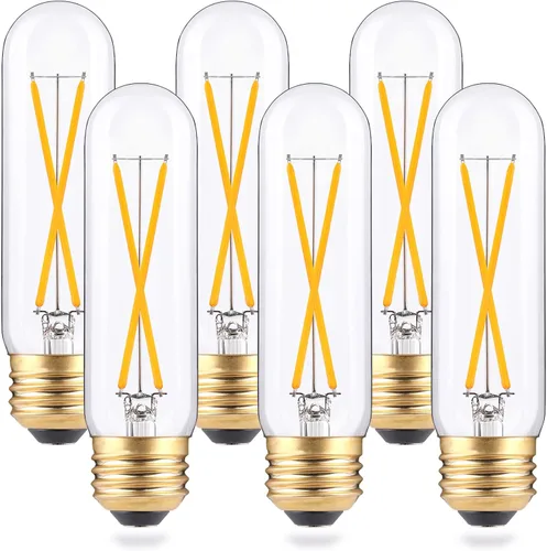 Miniatura 10 de Bombillas LED tubulares regulables de 2 W, blanco cálido de 2700 K, bombilla de filamento estilo Edison, bombilla vintage T10 equivalente a 25 W