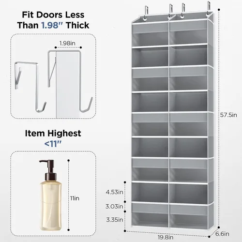 Miniatura 4 de PureSpace Organizador de 5 niveles sobre la puerta, 10 bolsillos laterales de malla y ventanas transparentes, almacenamiento colgante resistente