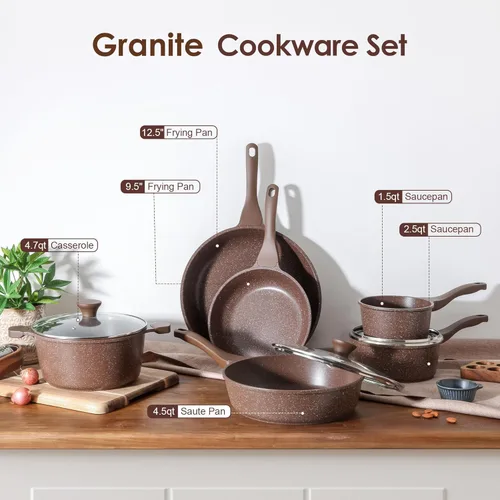Miniatura 9 de SENSARTE Juego de utensilios de cocina antiadherentes de 16 piezas, juego de ollas y sartenes saludables, juego de cocina antiadherente con asas que