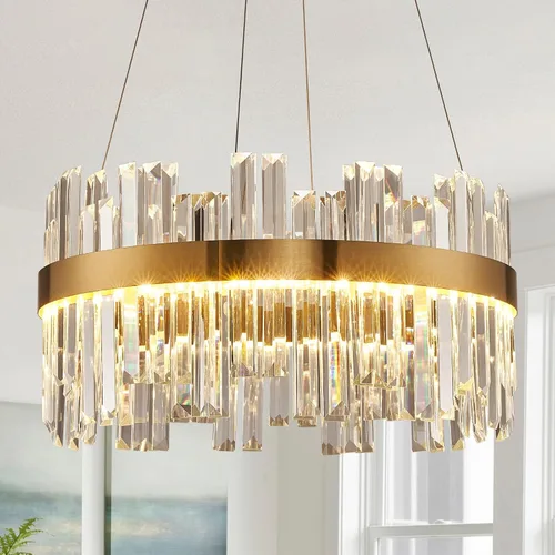 Candelabros LED modernos de cristal regulables de 19.7 pulgadas, lámpara de araña dorada, lámpara de techo colgante contemporánea de 3 colores para