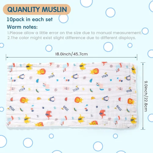 Miniatura 3 de Tatuo Paquete de 10 paños de muselina para bebé, 20 x 10 pulgadas, 6 capas, suaves y absorbentes, para recién nacidos, para baby shower, niños