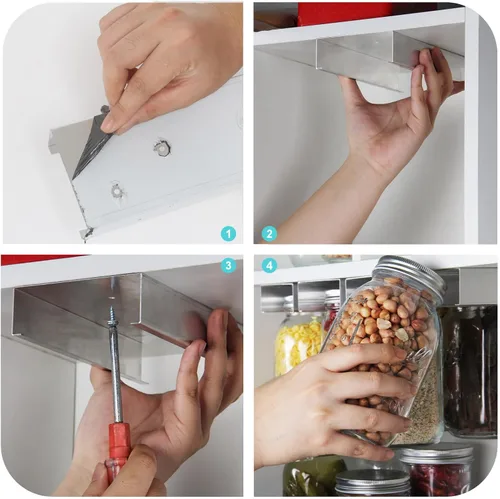 Miniatura 5 de lopeztek Organizador de tarros Mason para conservas de 4, 8, 12, 16, 24, 32, 64 onzas, accesorios para colgar debajo del gabinete y despensa
