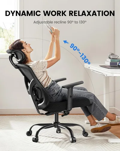 Miniatura 6 de NOBLEWELL - Silla de oficina ergonómica con respaldo alto de malla, para computadora, con soporte lumbar, descansabrazos, respaldo y reposacabezas