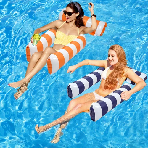 Miniatura 7 de Paquete de 2 flotadores inflables para piscina 4 en 1 con hamaca de piscina con malla en la parte inferior, hamaca inflable de 3 tubos para adultos