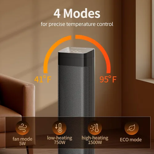 Miniatura 6 de Calentador de espacio, calentadores de cerámica PTC de 1500 W para uso en interiores con control remoto, temporizador de 24 horas, oscilación