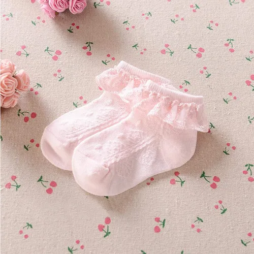 Miniatura 3 de DRESHOW Calcetines de bebé para niñas con ojales y volantes de encaje, calcetines de vestir para recién nacidosbebésniños pequeñosniños para niña