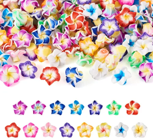 Miniatura 9 de Craftdady 200 cuentas sueltas de arcilla polimérica Plumeria Flower Spacer de 0.472 x 0.315 in, colores mezclados al azar, 5 pétalos, cuentas Flores