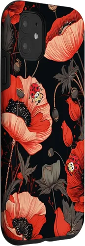 Miniatura 3 de Funda para iPhone 11 Poppy Flower Ladybug Red & Black