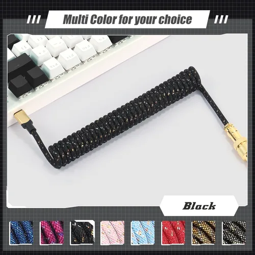 Miniatura 6 de ZIYOU LANG C03 Cable USB C a A en espiral personalizado con cable espiral de nailon trenzado de doble manga desmontable, línea de resorte Negro