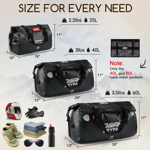 Miniatura 2 de OSAH DRYPAK Bolsa de lona impermeable – Bolsa seca para motocicleta con gran espacio de almacenamiento, bolsas de equipaje impermeables con bolsillo