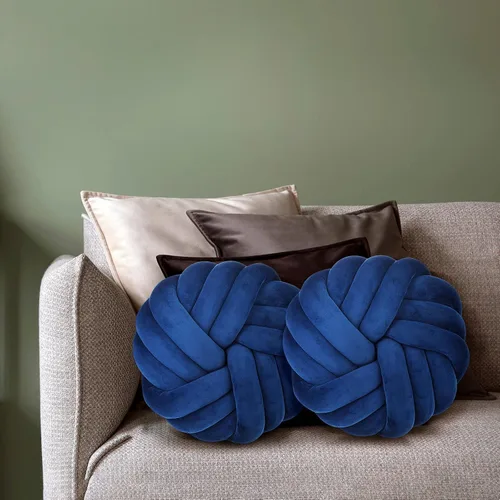 Miniatura 6 de Fumete 2 Piezas Almohadas de Nudo Redondas de 14 Pulgadas para Lanzar, Almohada de Bola de Nudo de Felpa Suave Hecha a Mano, Cojín Decorativo Azul