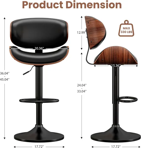 Miniatura 2 de YaFiti - Taburetes giratorios de bar para mostrador de cocina, taburetes de bar ajustables de madera curvada, taburete de bar tapizado en cuero