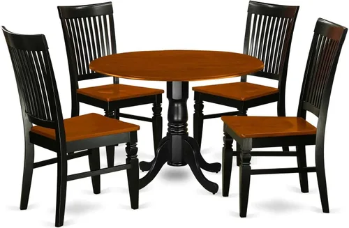 Miniatura 13 de East West Furniture DLWE3-BCH-W Dublin - Juego de cocina de 3 piezas que contiene una mesa redonda con gotas y 2 sillas de comedor, 42 x 42 Negro