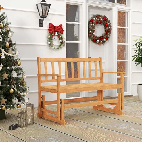 Miniatura 4 de Tangkula Banco planeador de madera de acacia para 2 personas, resistente 800 libras, sofá biplaza mecedora para patio con asiento y respaldo