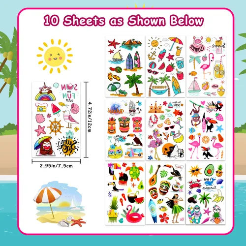 Miniatura 2 de LOMIMOS 138 calcomanías de tatuaje temporal hawaiano con temática de Luau, tropical de verano, playa, piscina, fiesta, para niños y adultos