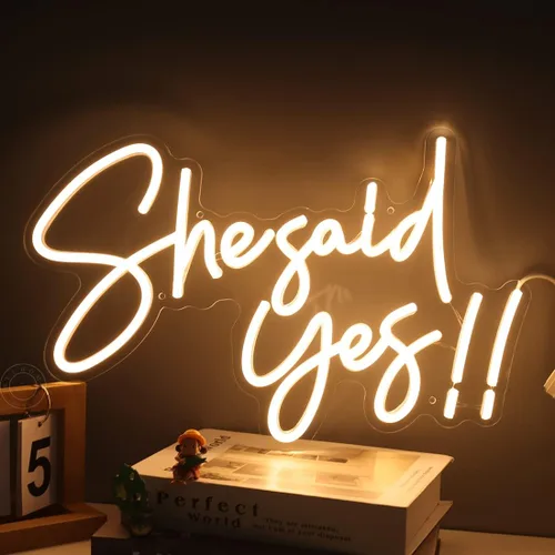 Miniatura 4 de SYLHOME Cartel de neón con luz LED de «She Said Yes !! Propose Engagement Marry Me», letrero de decoración de pared para despedida de soltera