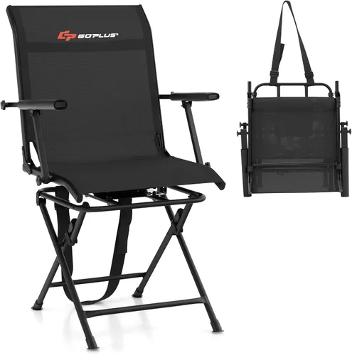 Miniatura 10 de Goplus Silla de Caza, Silla Plegable Giratoria de 360° para Puesto de Caza con Correa de Transporte, Capacidad de 330 Libras, Taburete Portátil