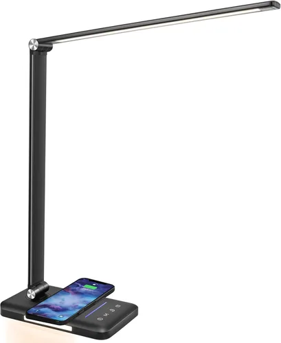 Miniatura 12 de Lámpara de escritorio LED con cargador inalámbrico, puerto de carga USB, 10 niveles de brillo, 5 modos de color, lámparas de escritorio para oficina