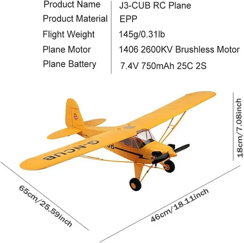 Miniatura 2 de Avión RC de control remoto de 5 canales J3-CUB de Park10 Toys para adultos con motor sin escobillas 1406 al aire libre, avión de ala fija de 3D6G