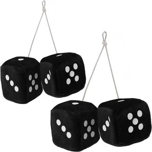 ZONETECH Dados decorativos de espejo negro con puntos blancos – Espejo de felpa negra para colgar en coche, dados de 3 pulgadas, paquete de 2