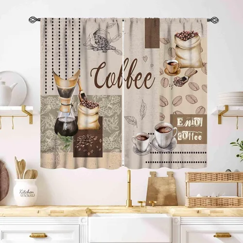 Miniatura 22 de Cortinas Rústicas de Cocina, Tenedor Cuchara Retro Tablón de Madera Granja País Tema de Cocina Citas Divertidas Tratamiento de Ventana