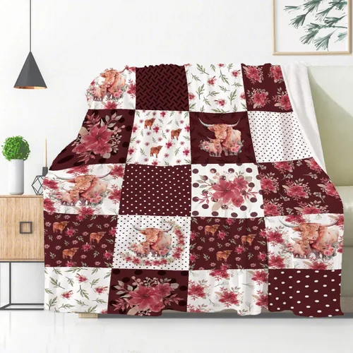 Miniatura 18 de Manta de franela de vaca para regalo, ultra suave y acogedora, manta de forro polar ligera y mullida, manta de felpa cálida para sofá, cama, 30 x 40