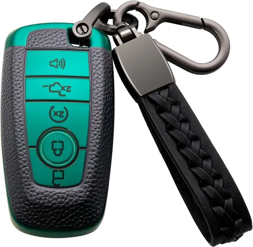 Miniatura 7 de Funda para llavero Ford de TPU suave con llavero de cuero, funda protectora completa compatible con Ford Explorer Mustang Fusion Escape F150 F250