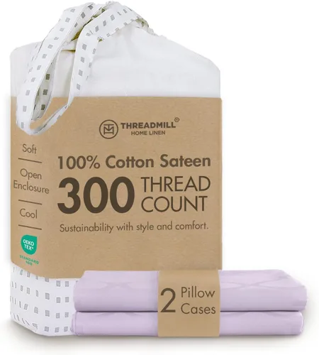 Miniatura 25 de Threadmill Home Linen Bedding - Juego de sábanas de 300 hilos, 100 % algodón, juego de cama de lujo, 4 piezas, tejido de satén suave, color blanco