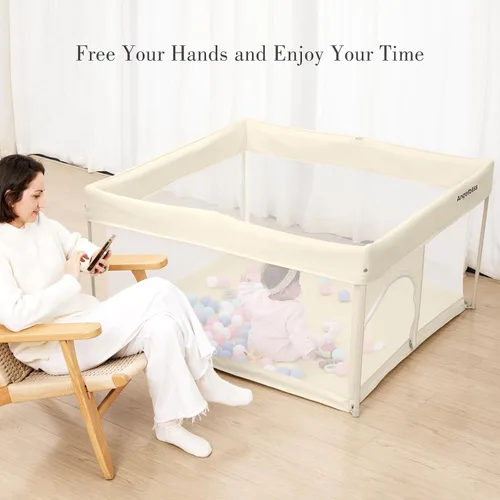 Miniatura 7 de Corralito plegable para bebés de 50 x 50 pulgadas, listo para usar fuera de la caja, para bebés y niños pequeños, patio de juegos portátil con malla