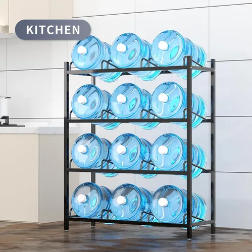 Miniatura 5 de Estante para jarra de agua de 12 bandejas, soporte para botellas de agua de 5 galones, soporte para botellas de agua de 5 galones de acero al