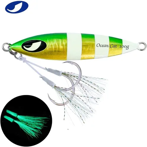 Miniatura 2 de OCEAN CAT Plomo de metal plano de caída lenta pesca señuelos hundimiento vertical cebo de jigging con gancho de mariposa para pesca en agua salada