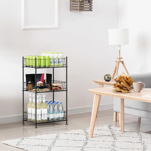 Miniatura 2 de Organizador de botellas de agua de 3 niveles para botellas de agua, estante de almacenamiento de metal para bebidas y refrescos, soporte para Negro