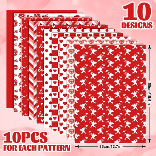 Miniatura 2 de JarThenaAMCS 100 hojas de papel de seda para el día de San Valentín, a granel, 10 diseños de corazón rojo de amor, cupido, lunares, hojas de papel