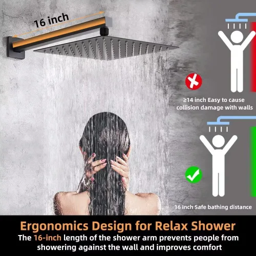 Miniatura 5 de Juego de llave de regadera de color negro mate, sistema de regadera de lluvia para baño con cabezal de regadera de acero inoxidable, kit de ajuste