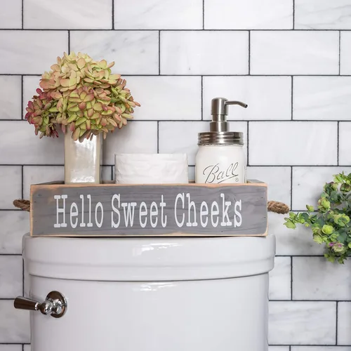 Miniatura 8 de MAINEVENT Bonita caja de decoración de baño, una caja con impresión en 2 lados, decoración de inodoro de baño, bonito organizador rústico Gris