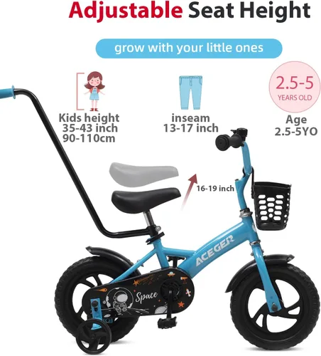 Miniatura 2 de ACEGER Bicicleta de equilibrio de 12" para niños con canasta, bicicleta para niños pequeños para fortalecer las piernas y mejorar el equilibrio