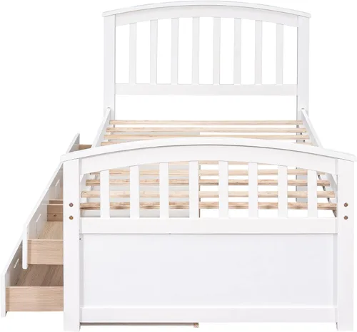 Miniatura 5 de Merax Cama de almacenamiento de madera maciza con 6 cajones, soporte de listones de madera, no necesita somier